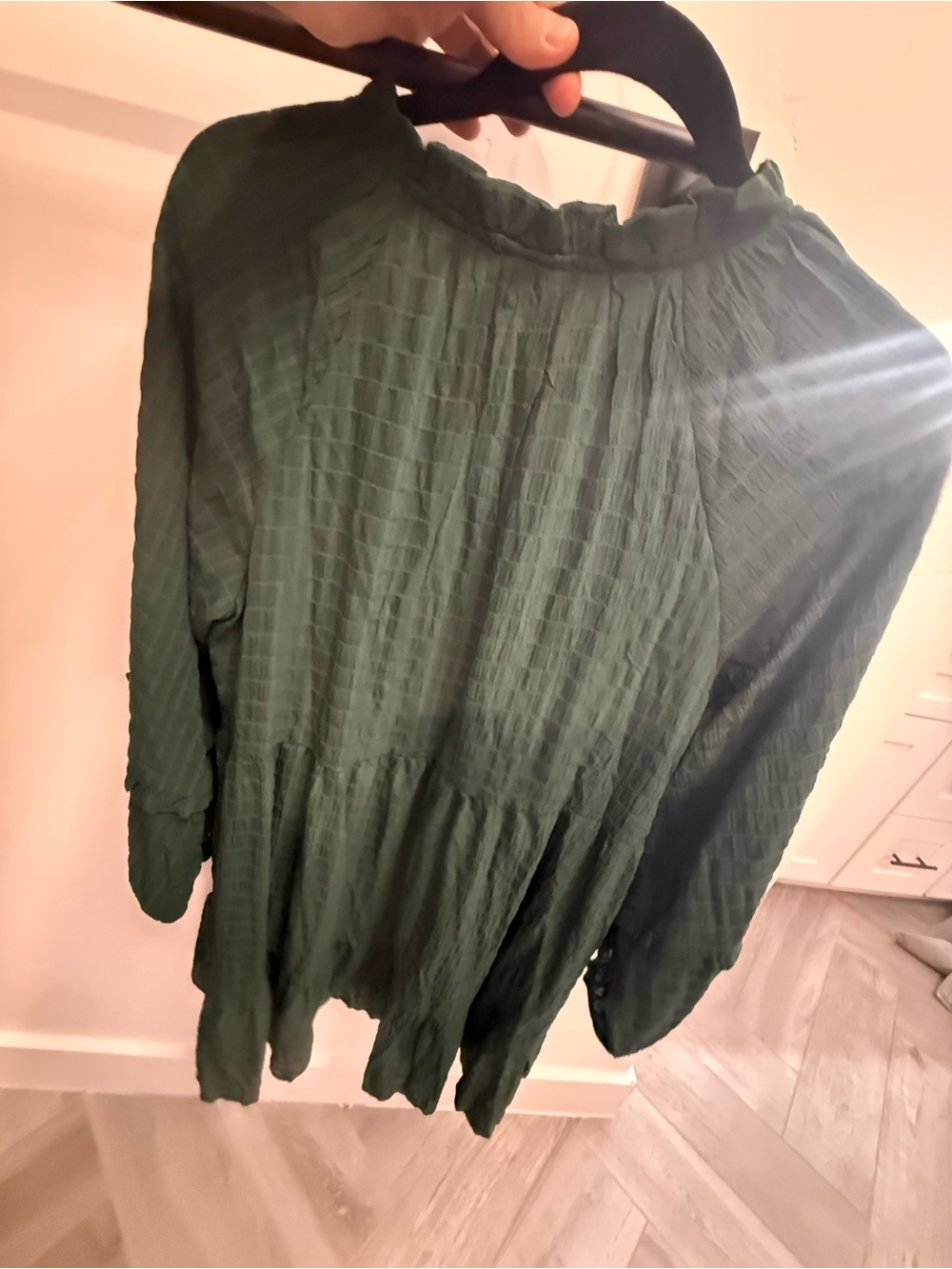 bohme Dark Green Textured Peplum Tunic